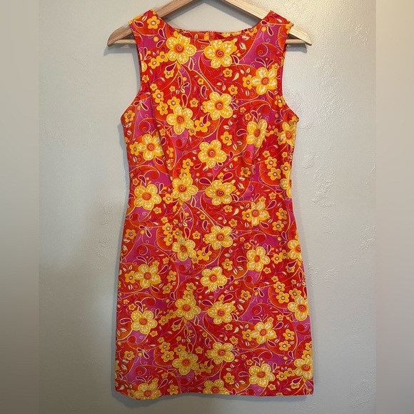 Vintage 90s Y2K California Concepts Orange & Pink Floral Mini Dress - Picture 1 of 12